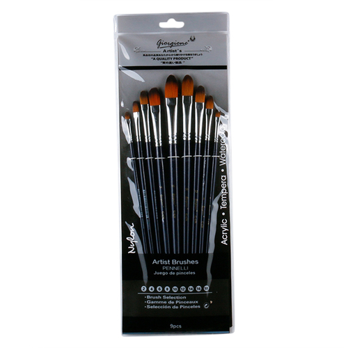 9pce Flat Shader Tip Nylon Paint Brush Set Round Bright Tip for Acrylic Watercolour Tempera