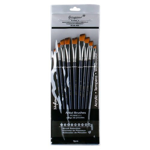 9pce Paint Brush Set Oblique/Angular Tip Nylon Acrylic, Watercolour, Tempera Reusable Artist