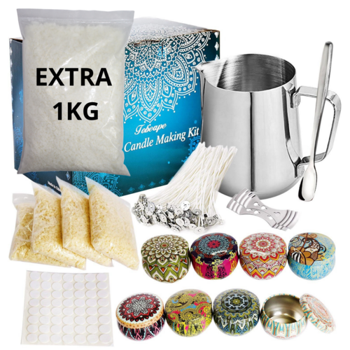 66pce Wax Candle DIY Making Kit EXTRA 1KG SOY WAX BAG Tools Tins Wicks & Equipment