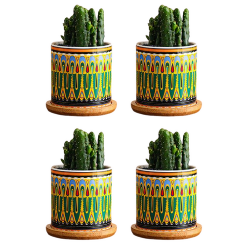 Green Ceramic Pots Set 4pce 7.5cm Round Flower Planter Ideal for Succulents, Herbs