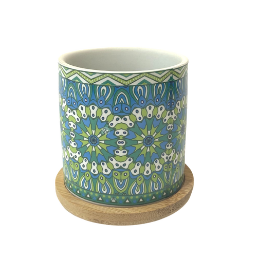 Pot Planter Ceramic Aqua Retro Circles Round Flower for Succulents & Herbs 7cm