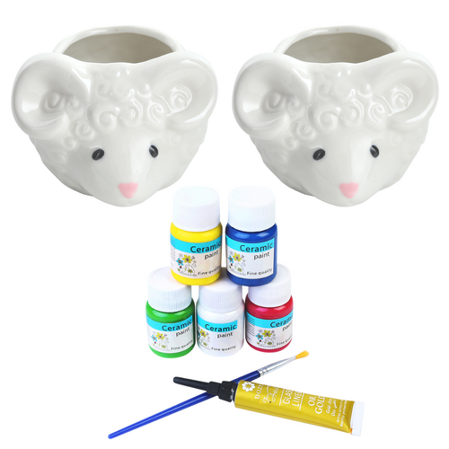 Pot Painting Kit Ceramic Mouse Set DIY Easy Decoration for Plants 9pce
