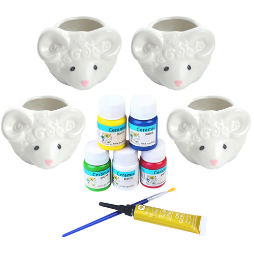 Pot Painting Kit Ceramic Mouse Set DIY Easy Decoration for Plants 11pce