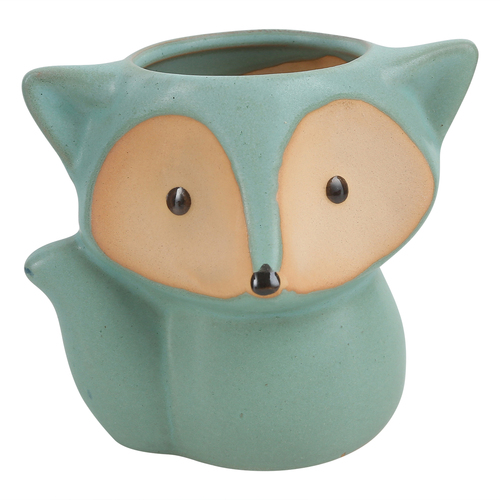 1pce 10cm Matte Green Baby Fox Plant Pot Ceramic Glazed Cute Face for Flowers, Herbs, Succulents