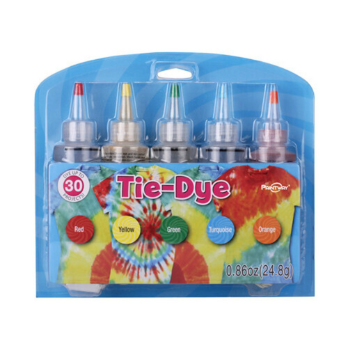 5pce Tie Dye Colours Tubes 120ml Red, Yellow, Green, Turquoise, Orange Pack DIY Art Set