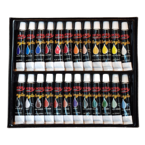24pce Acrylic Paint in Aluminium Tubes Great Pigment Set 12ml Gift Pack