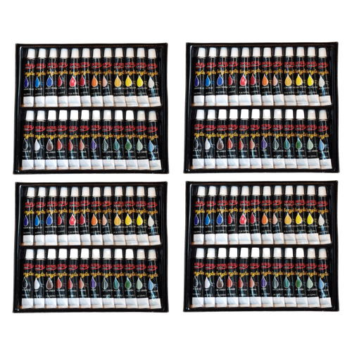 4x Acrylic Paint Sets 24 Colours In Aluminium 12ml Tubes 