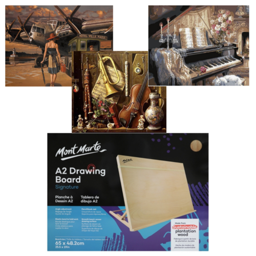 Vintage Collection Paint By Numbers Kit, Value Deal Bundle, DIY A2 Drawing Board