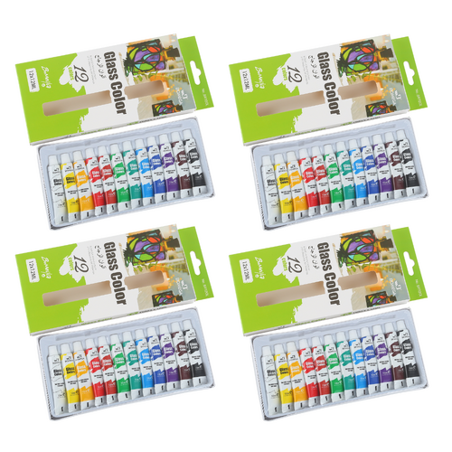 4x Glass Paint Sets 12ml Tubes in Box With Brush Non Toxic
