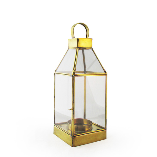 Square Hand Made Hanging Candle Holder, Made with a Brass Frame and Glass Walls 32cm x 11cm