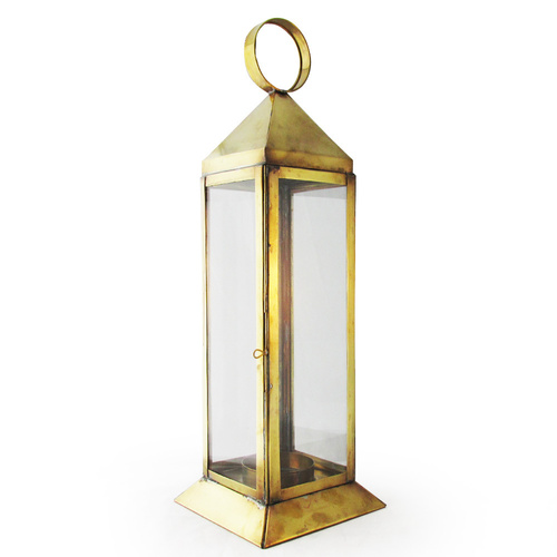 Moroccan Style, Square Hand Made Hanging Candle Holder, Made with a Brass frame and Glass Walls 50cm x 16cm