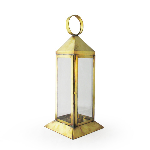 Moroccan Style, Square Hand Made Hanging Candle Holder, Made with a Brass frame and Glass Walls 42cm x 15cm
