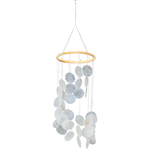 60cm x 15cm Capiz Shell Mobile Wind Chime with White Mother of Pearl Shells 