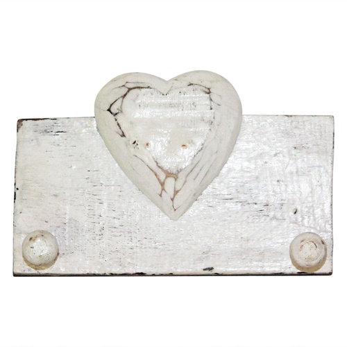 19cm x 13cm Keys/Coat Hanger Rack with Single Love Heart in White Wooden, Beach House