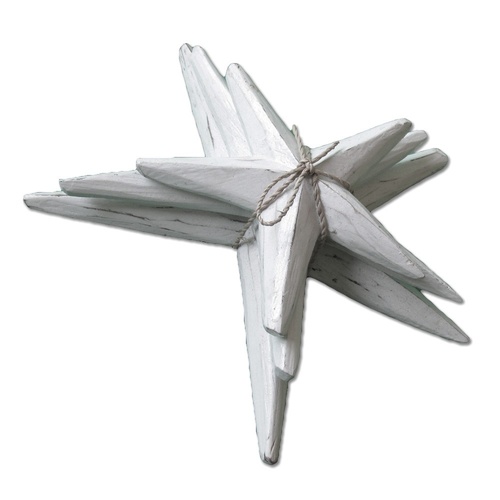 White Wash Set of 3 Wooden Starfish 14cm, 18cm, 22cm Hangable