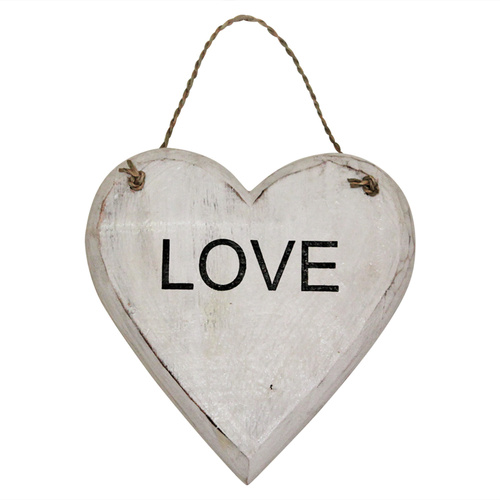20cm Love Heart Wooden Hanging Inspirational Sign, Beach House, Shabby Chic