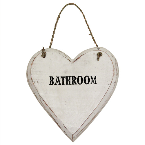 20cm Love Heart with Room Label, Wooden Hanging Sign, Beach House, Shabby Chic Bathroom