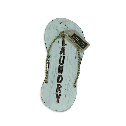 30cm Door Hanging “LAUNDRY” Wooden White Wash, Thong / Flip Flop Sign / Plaque