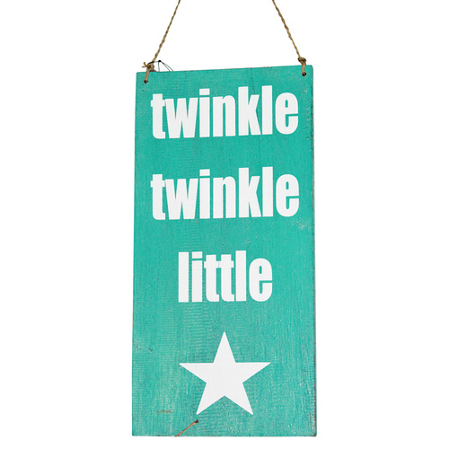 40cm x 20cm "Twinkle Twinkle Little (Star)" Quote on Wooden Hanging Sign, Lullaby, Kids Turquoise Blue