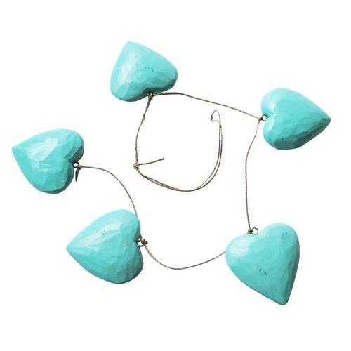 80cm Hanging Nest of 5 Turquoise Hearts Beach Theme