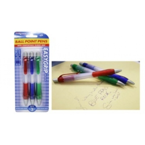  3pce retractable blue pens w/grip. Office Supplies. Back to School. Stationery