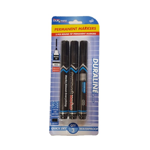  3pce Black Permanent Markers with Round Tip.