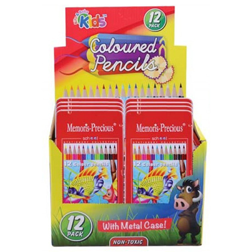 1pce 12 Colouring In Pencils w/ Metal Case Great for School or Home Art and Crafts, Sketching
