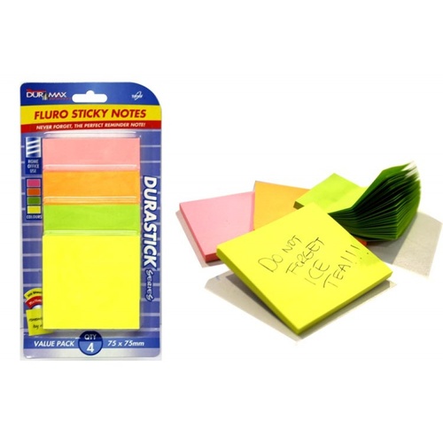  4pce Fluro Sticky Notes 300 Sheets. Office Supplies. Back to School.Stationery