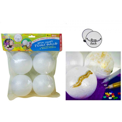 4pce Craft Foam Balls - 9cm, Great for Craft and Scrapbooking, Excellent Mould