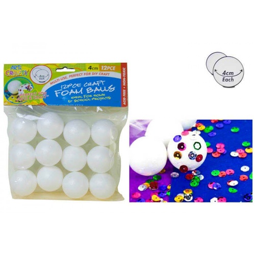 12pce Craft Foam Balls - 4cm, Great for Craft and Scrapbooking, Excellent Mould