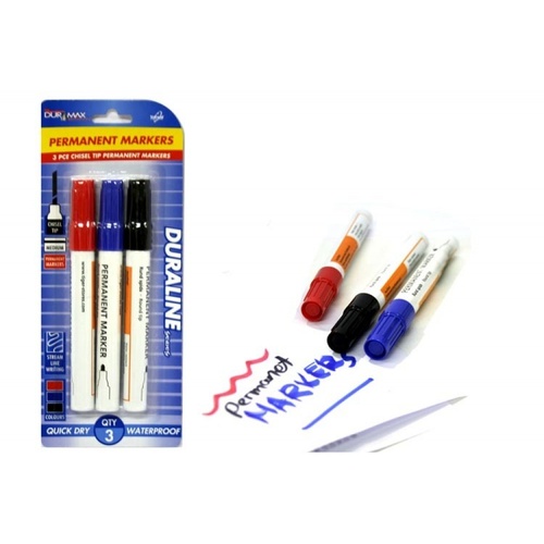  3pce x Permanent Markers with Chisel Tip. Red, Blue and Blsck. Assorted Colours