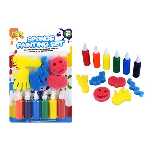 12pce Coloured Paint Tubes and Sponge Set Acid Free & Non Toxic