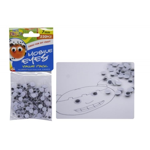 Joggle Wiggly Mobile Googly Eyes Glue On 7mm x 220pce for Art & Craft Projects