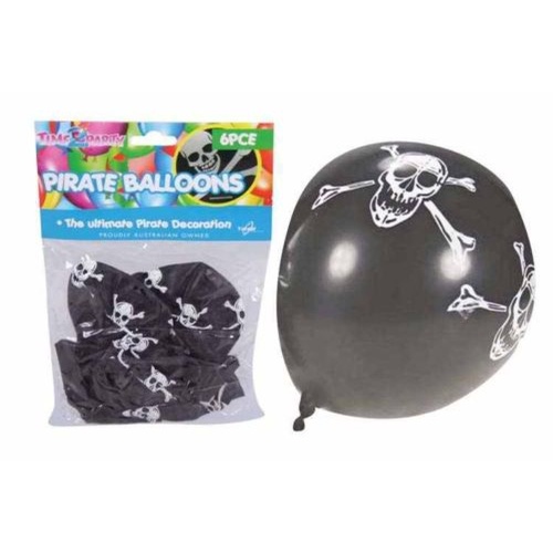 6pce Black Pirate/Skull & Cross Bones Balloons Black with Design