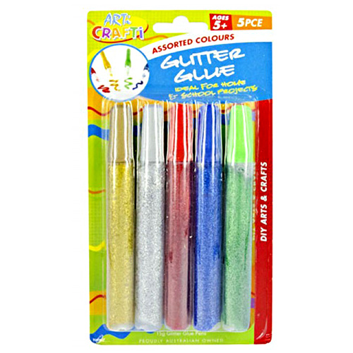 5pce Craft Glitter Glue Tubes 5 Colours