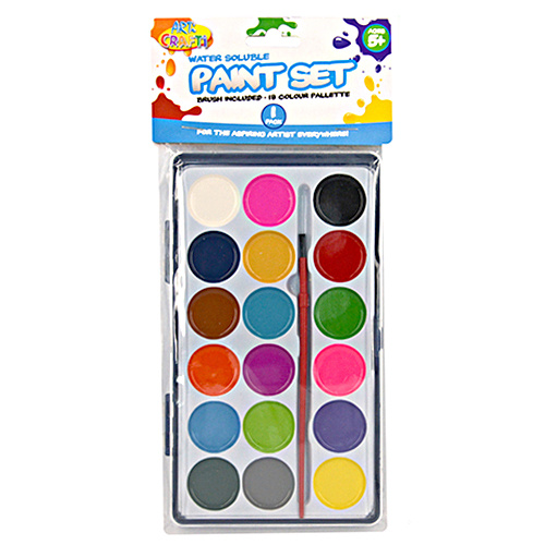 1pce Watercolour Paint Cake Set w/Brush -18 Colours - Non Toxic