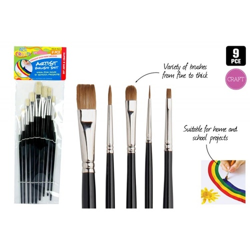 9pce Artist Paint Brush Set Assorted Sizes