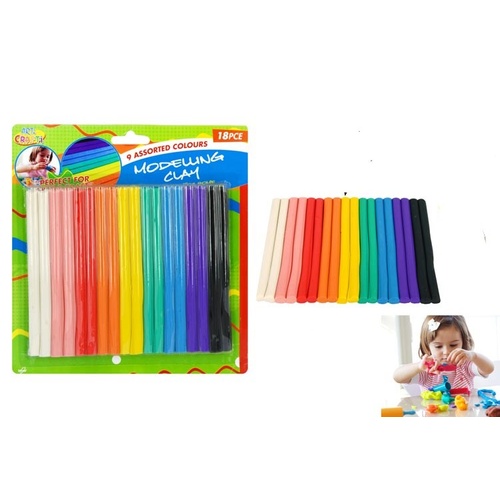 18pce Modelling Clay Set 13cm Long Kids Craft 9 Colours Hobby Home