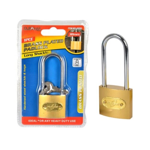 Padlock 38mm Long Shank Brass Plated, Suitable, Bike, Gate, General Purpose