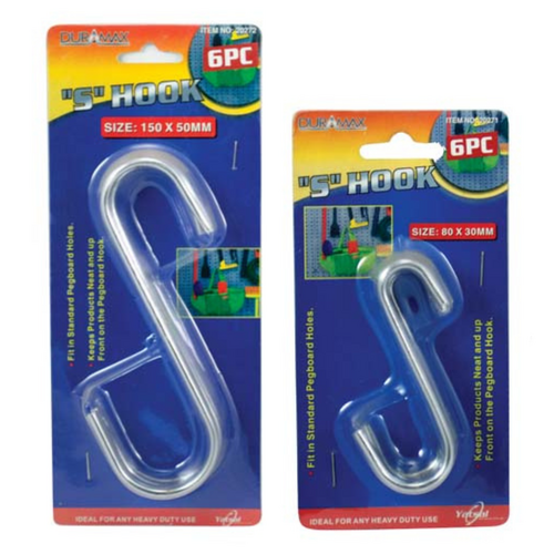 S Hooks Set Large & Medium Sizes 12pces Total Durable Metal Hanging 25/30kg Rated