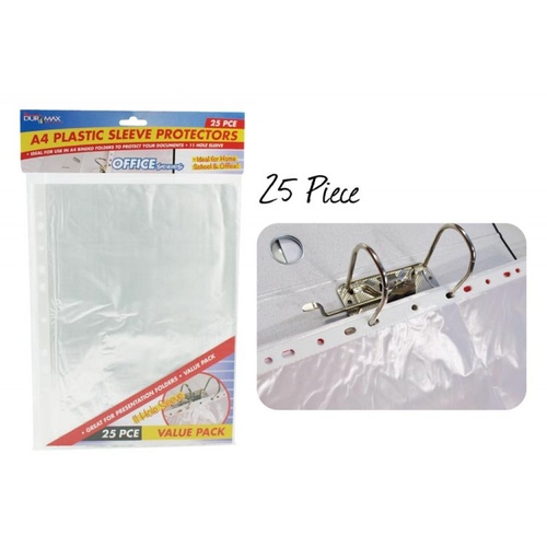 25pce A4 Plastic Sleeve Protector-11Hole Suitable for All Ring Bind Folders