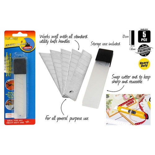 5pce 10x1.8cm Knife Blades w/ Sturdy Case, Great for In store, Home & Garage