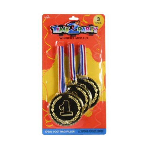 Gold Winner No.1 Medals 3pce 7.5cm Kids Party Loot Bag Filler