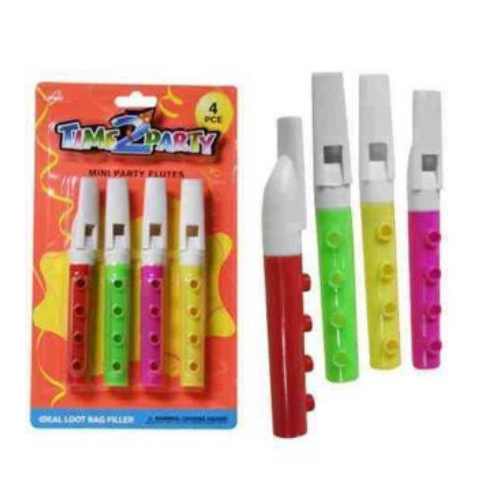 4pce Mini Toy Flutes 13cm High Assorted Colours Loot Bag Filler Kids Party