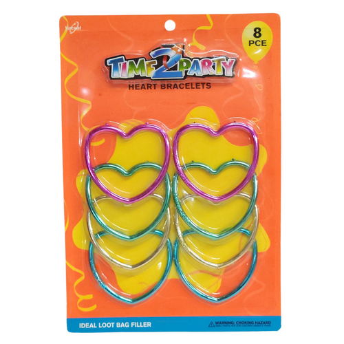 Metallic Heart Bracelets 8pce 6cm Kids Party Loot Bag Fillers