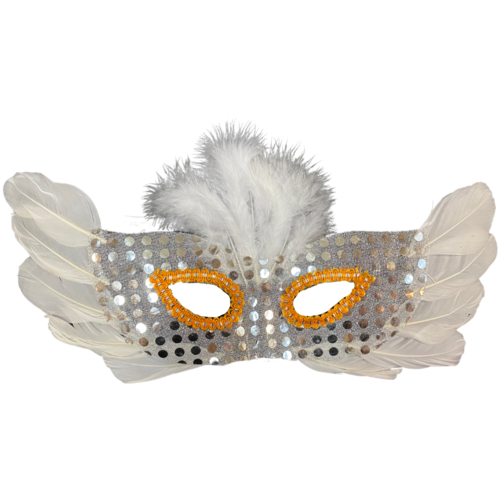 1pce 32cm White Feather/Sequin Masquerade Mask, Dress Up, Costume Accessory