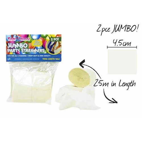 2x White Coloured Streamers - 4.5cmx 25m  Party Crepe Paper Great For Decorations