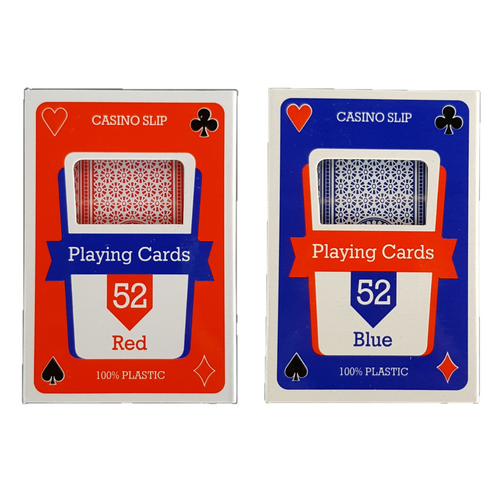 2x Decks of Cards in Red & Blue Colours in Cases 100% Plastic Casino Slip