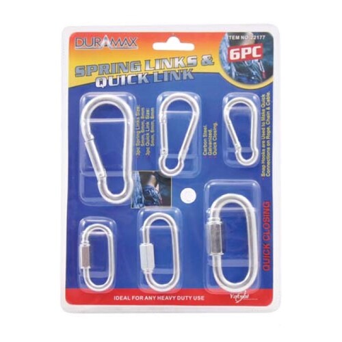 6pce Assorted Spring Links & Quick Links, Carbon Galvanized Steel High Strength
