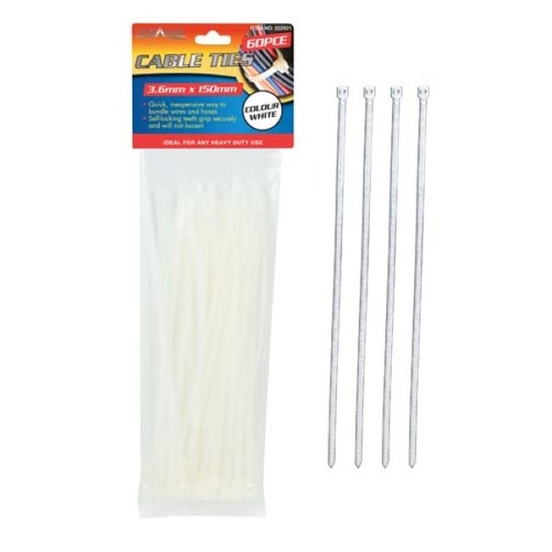 60pce Cable Ties 3.6x150mm White DIY Craft Supply Handy for House Projects